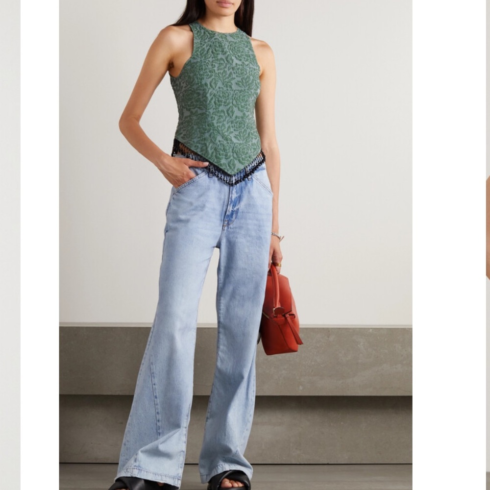 Ganni Bead-embellished Recycled Jacquard Tank - Green, US Size 6.